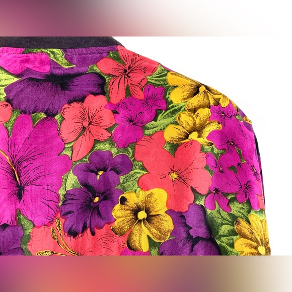 1980’s Vintage Silk Bomber Jacket Floral Vibrant Colourful Novelty Shoulder Pads - Picture 5 of 12